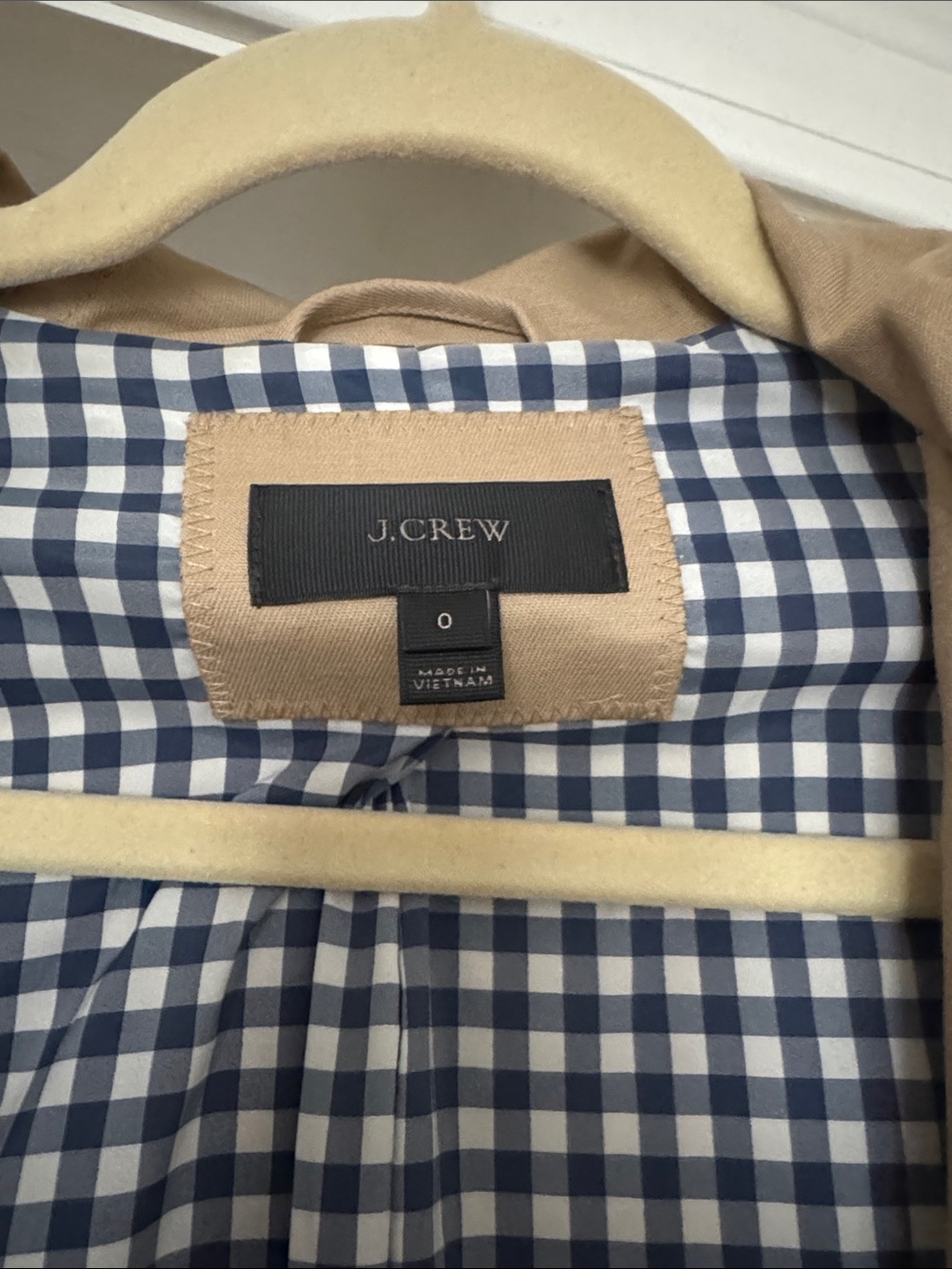 J. Crew Women's Tan Hooded Trench with Gingham Lining - Picture 2 of 2